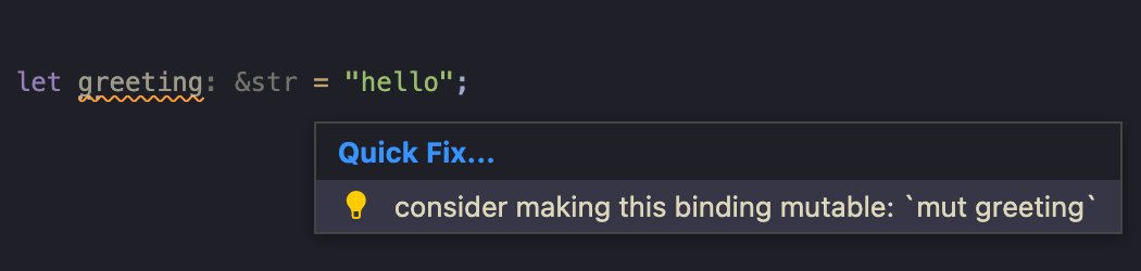 Rust quick fix for adding mut