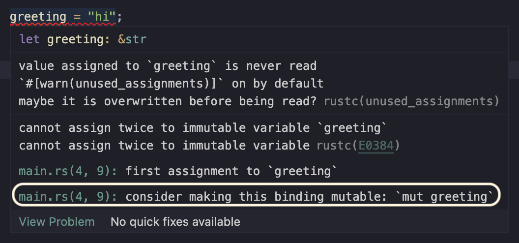 A minimal Rust diagnostic showing how to fix the issue